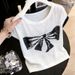 Fashionable Ice Silk Knit Top Thin And Stylish Bow Tie Short Sleeved T Shirt New Summer Style Plus Size Women's Clothing_ecoleips.com