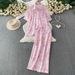 Women's Clothing French Style Sweet And Gentle Dopamine Print Collared Midi Shirt And High Waisted Slimming Midi Skirt Two Piece Set For Women_ecoleips.com