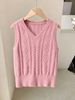 Women's Chic V-Neck Cable Knit Vest, Sleeveless Casual Sweater Top_ecoleips.com