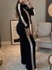 Women's Autumn Winter Striped Print Two Piece Set Coat with Straight Leg Pants_ecoleips.com