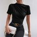 Women's Slim Fit Short Sleeve Turtleneck Top 2024 Spring Summer Ruffle Detail Stretchy Basic Tee Chic Casual Blouse_ecoleips.com