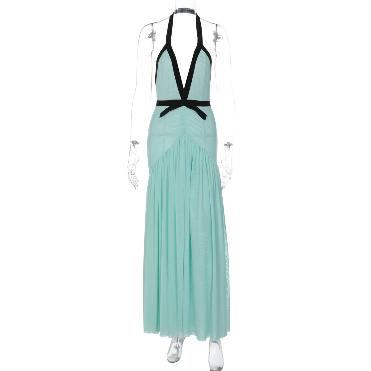 TARUXY Sexy Spliced Mesh Long Dress Women Pleated Backless Female Beach Party V Neck Dresses 2025 Summer Lady Evening Gowns New_ecoleips.com