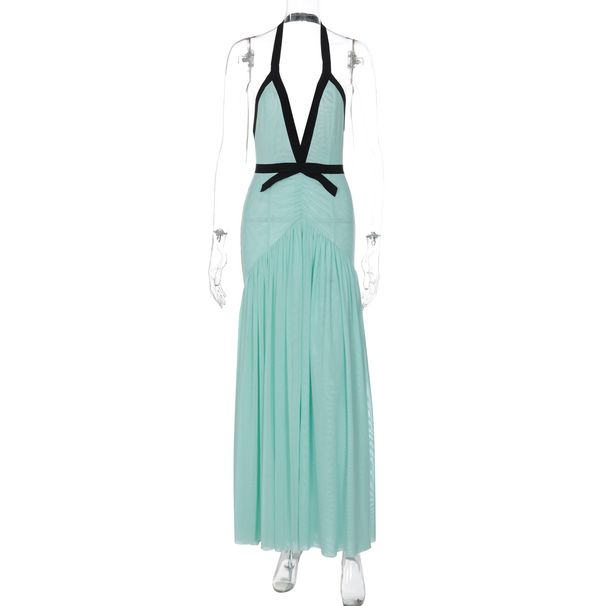 TARUXY Sexy Spliced Mesh Long Dress Women Pleated Backless Female Beach Party V Neck Dresses 2025 Summer Lady Evening Gowns New_ecoleips.com