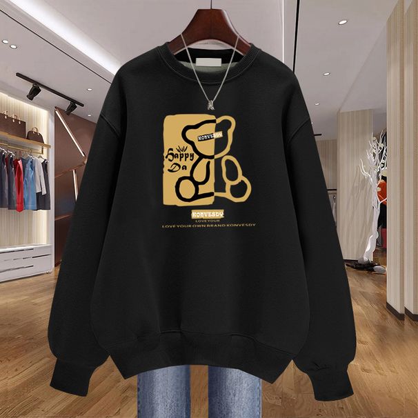 Women's Unique Design round Neck Sweatshirt Loose Fit Casual Simple Stylish Fleece Lined Thickened Top for Spring Autumn Winter_ecoleips.com