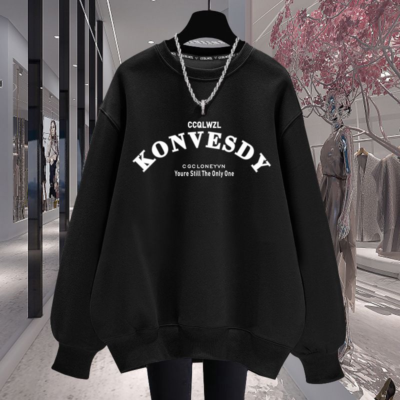 Women's Crew Neck Sweatshirt Fleece Lined Thickened Casual Top Loose Stylish Versatile for Spring Autumn Winter_ecoleips.com