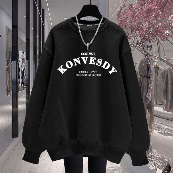 Women's Crew Neck Sweatshirt Fleece Lined Thickened Casual Top Loose Stylish Versatile for Spring Autumn Winter_ecoleips.com