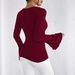 Women's Knitted Ribbed T-Shirt V Neck Bell Sleeve Design Elegant Fashionable New_ecoleips.com