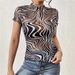 2026 Europan And Amrican Msh Printd Stripd Ruffld Short-Slv T-Shirt Slimming Top For Womn With An Elgant_ecoleips.com