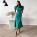 women's summer new round neck bubble short sleeve dress fashionable and elegant slim high waist long skirt female_ecoleips.com