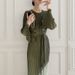 Women's Solid Color Round Neck Flared Long Sleeve Pleated Flowy Maxi Dress – Casual Spring Fall Gown 2026_ecoleips.com