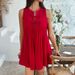 Women Elegant Solid Color Tie Waist Pleated Sleeveless Mini Dress Casual Dating Wear_ecoleips.com
