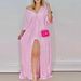 Women's Clothing Pink Striped Print Shirt Dress_ecoleips.com