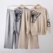 Women's 3D Knit Pullover Top & Wide Leg Pants Set - Elegant Office Casual Outfit With Embroidery Detail, Polyester Comfort Fit (Black, Graphite,_ecoleips.com