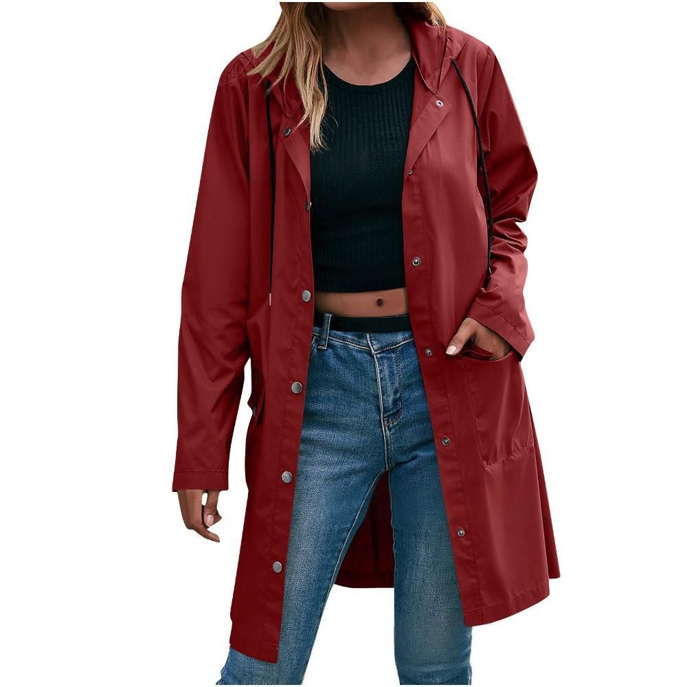 Women's Waterproof Hooded Trench Coat | Long Raincoat With Thickened PU Lining | Windproof Casual Outerwear ( S-XXXL)_ecoleips.com