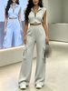 Women's Clothing Spring Summer Two Piece Set Collared Zip Up Cropped Sleeveless Top Elastic Waist Cargo Pants_ecoleips.com