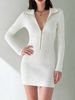 Women Soft Skin-Friendly Lightweight Breathable Rib Knit Dress Zip Collar Long Sleeve Loose Stretch Bodycon Mini Knit Dress_ecoleips.com