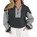 Cross-border Hot-selling Stylish Zip-up Color-blocked Loose-fitting Long-sleeve Sweatshirt With Decorative Lines, Trendy_ecoleips.com