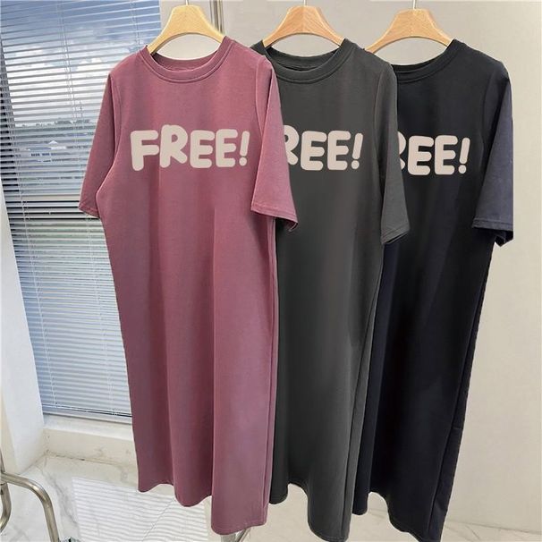 Fashion Letter-printed Short-sleeved Women's Maternity Dress Summer Loose Crew Neck Home Wear_ecoleips.com