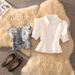 Women's Clothing Summer Suit Niche Versatile Irregular Suspenders Puff Sleeves Inner Short Sleeved Shirt Two Piece Suit_ecoleips.com