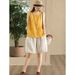 Voya Cotton And Linen Sleeveless T-shirt, This Summer's Simple Button-decorated Vest, Versatile Loose-fitting Vest T-shirt_ecoleips.com