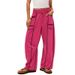Women's Loose Fit Wide Leg Pants With Drawstring Waist, Soft Cotton Casual Trousers For Everyday Comfort, Elastic Cuff Joggers_ecoleips.com