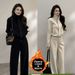 Korean Style Stand Collar Sweatshirt Jacket And Wide Leg Pants Set For Women Casual Autumn Winter Outfit_ecoleips.com