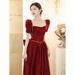 Bride's Toast Dress In Wine Red Satin, Elegant Petite Engagement Dress, Runaway Princess Wedding Gown For Women_ecoleips.com