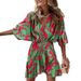2025 Cross-Border Bestseller Autumn Bat Sleeve V-Neck Hem Fashion Printed Dress Women's Clothing_ecoleips.com
