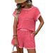 Women's Short Sleeve Top & Shorts Set - Contrast Trim Casual Two-Piece Outfit_ecoleips.com