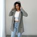 Women's Striped Long Sleeve Trench Coat – Casual Travel Jacket, Polyester Knit, Black (S-Xl) – Fall/Winter Outerwear_ecoleips.com