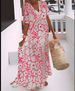 Women Elegant Printed Short Sleeve V Neck Maxi Dress Casual Summer Vacation Long Dress_ecoleips.com
