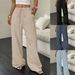 Women's Textured Straight Leg Pants – Elastic Waist Comfort (S-XXL, Apricot/Light Blue/Navy/Black)_ecoleips.com