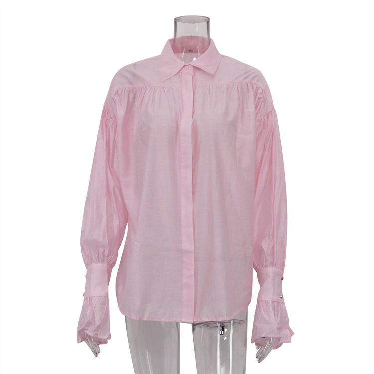 European And American Clothing 2026 Autumn New Fashion Elegant Loose-fitting Collared Solid Color Versatile Long-sleeve_ecoleips.com