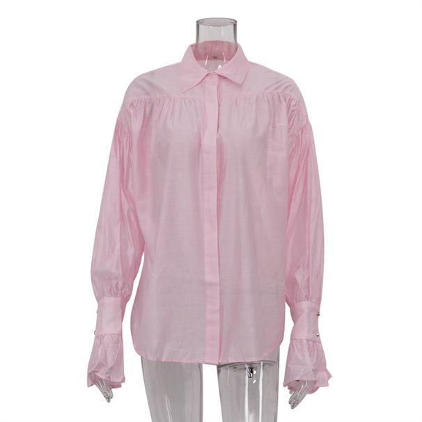 European And American Clothing 2026 Autumn New Fashion Elegant Loose-fitting Collared Solid Color Versatile Long-sleeve_ecoleips.com