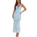Women Summer Solid Color Spaghetti Strap Dress Elegant Slimming Ruffle Hem Maxi Dress Casual Party Long Gown_ecoleips.com