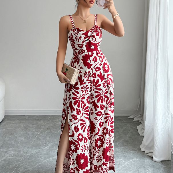 Women's Clothing Spring And Summer Temperament Elegant Twisted Print Suspenders Wide Leg Jumpsuit Long Pants Women's Clothing_ecoleips.com