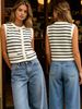 Classic Striped Knit Vest, Women's Sleeveless Button-Up Sweater For Layering_ecoleips.com