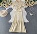 New Style Elegant Metallic Button Lapel Dress For Women, Summer Hollow Knitted Slim Fitting Fishtail Maxi Dress_ecoleips.com
