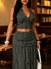 Women's Backless Tie Waist Crop Top And Long Skirt Fashion Set Spring Summer Collection_ecoleips.com