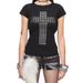 Women's Casual Oversized T-Shirt Asian Cross Print Copper Foil Short Sleeve Comfortable Loose Fit Street Style Top_ecoleips.com