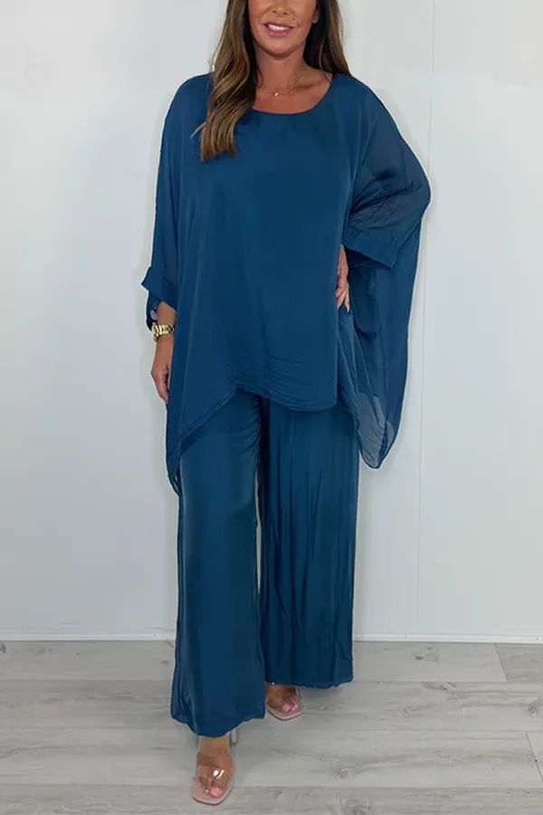 Women's Clothing Fashionable Loose Chiffon Long Sleeved Tops Wide Leg Pants Casual Suits_ecoleips.com