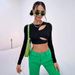 Voya Women's New Street Instagram Casual Hollow Slim Fit Ultra Short Style Internet Famous Long Sleeved T-shirt Top Top_ecoleips.com