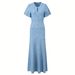 Elegant round Neck Short Sleeve Dress for Women Slimming Waist Long Knitwear Casual Fashion Spring/Autumn Summer_ecoleips.com