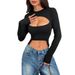 Voya Women's Personalized Street Trendy T-shirt 2026 Spring/Summer New Collection Two Piece Slimming Open Umbilical Top_ecoleips.com