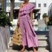 Women's Clothing Spring Fashion Solid Color Sexy Oblique Shoulder Linen Cotton Long Dress_ecoleips.com