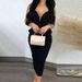 Women's Clothing elegant pure color hip wrapped backless deep V high waist bow elastic slit dress_ecoleips.com