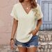 Cross-border European And American Summer Clothing V-neck Loose Short-sleeve Solid Color Elegant Women's T-shirt_ecoleips.com
