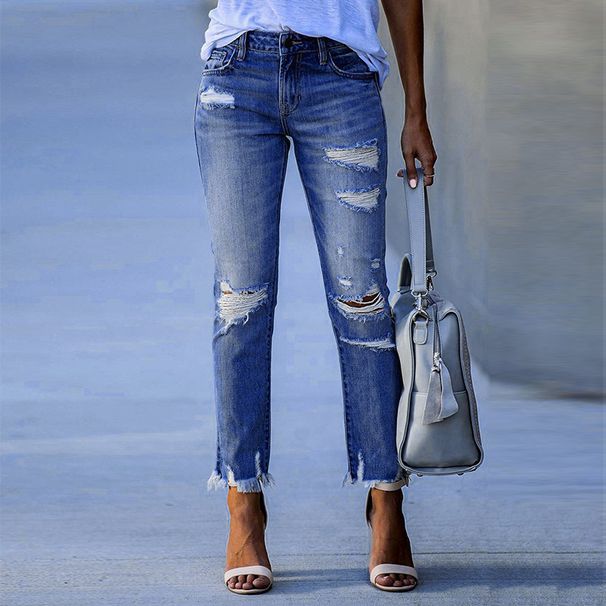 Women's Clothing New Ripped Jeans For Women Fashion Temperament High Waist Slim Fit Trousers_ecoleips.com