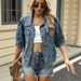 Women's Clothing Summer Washed Slim Loose Short Sleeved Denim Jacket Tops_ecoleips.com