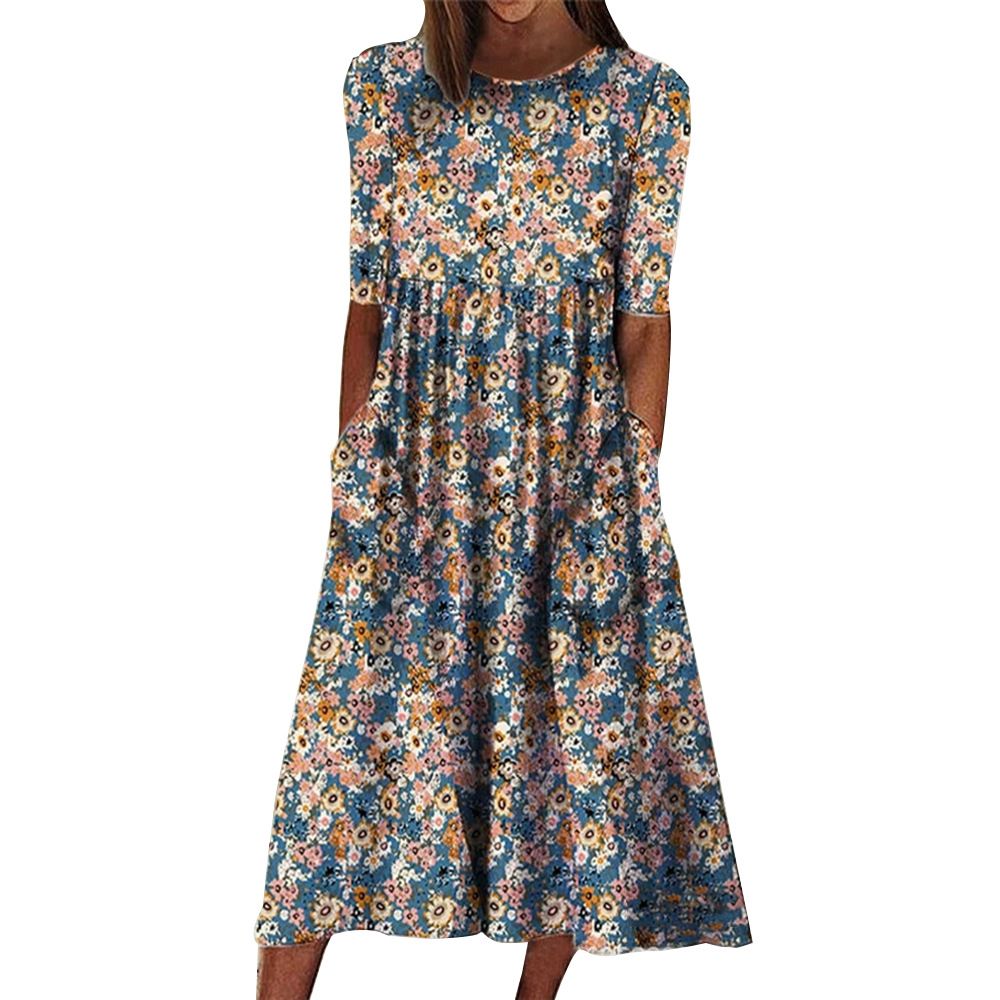 Women's Dress With Floral Print And Pockets, Suitable For Summer Fashion_ecoleips.com